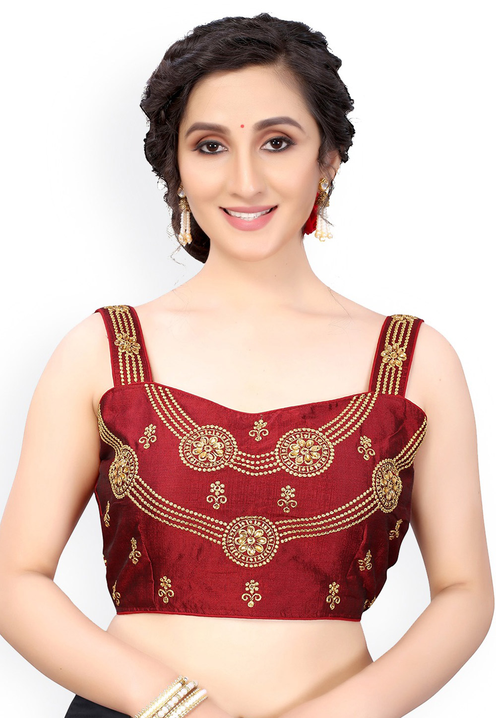 Maroon Dupion Silk Readymade Blouse 244913