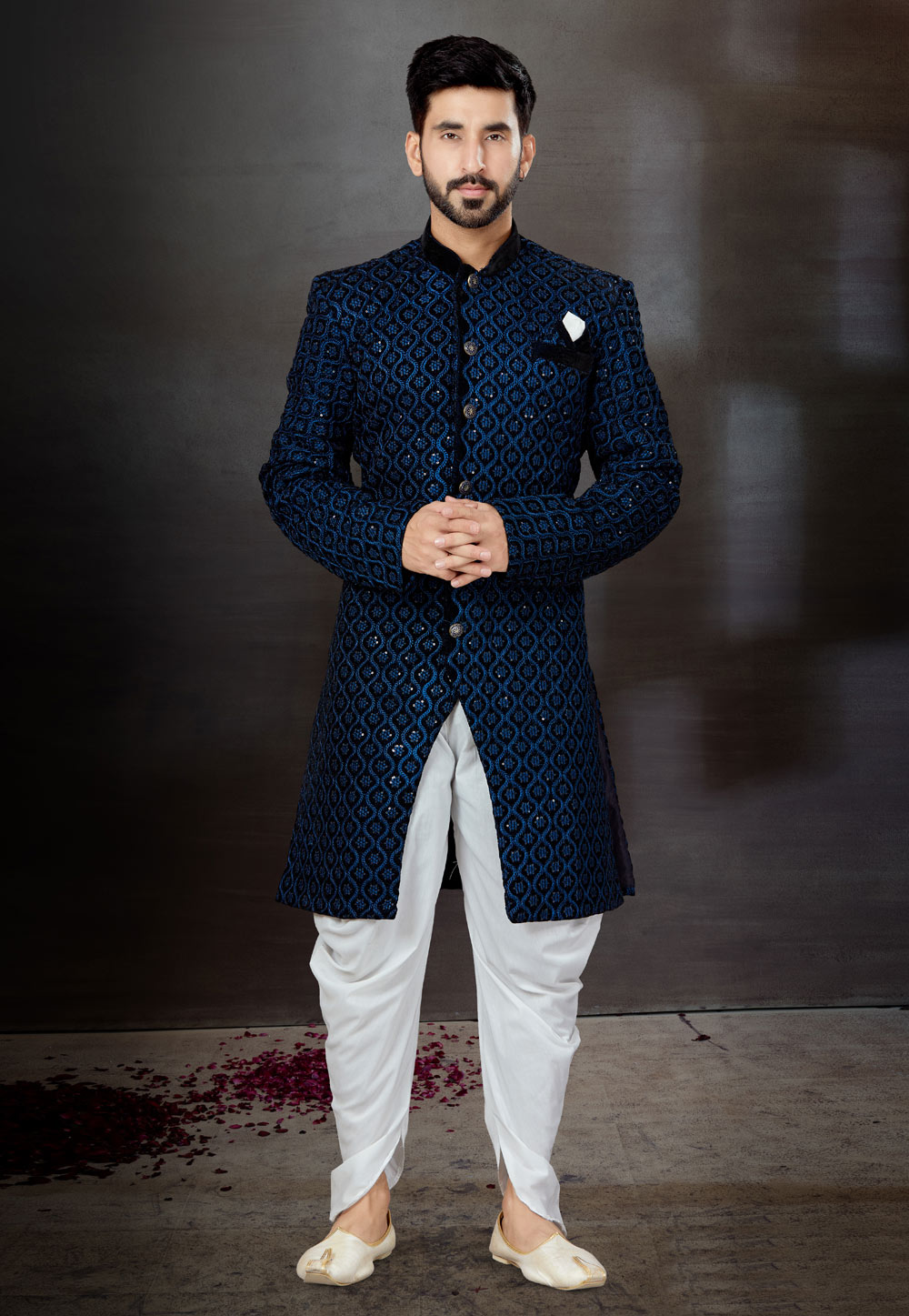 Blue Velvet Indo Western Suit 259305