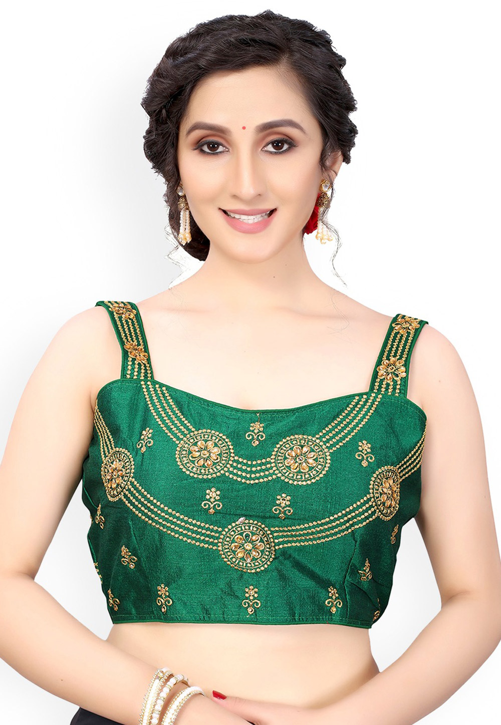 Green Dupion Silk Readymade Blouse 244914
