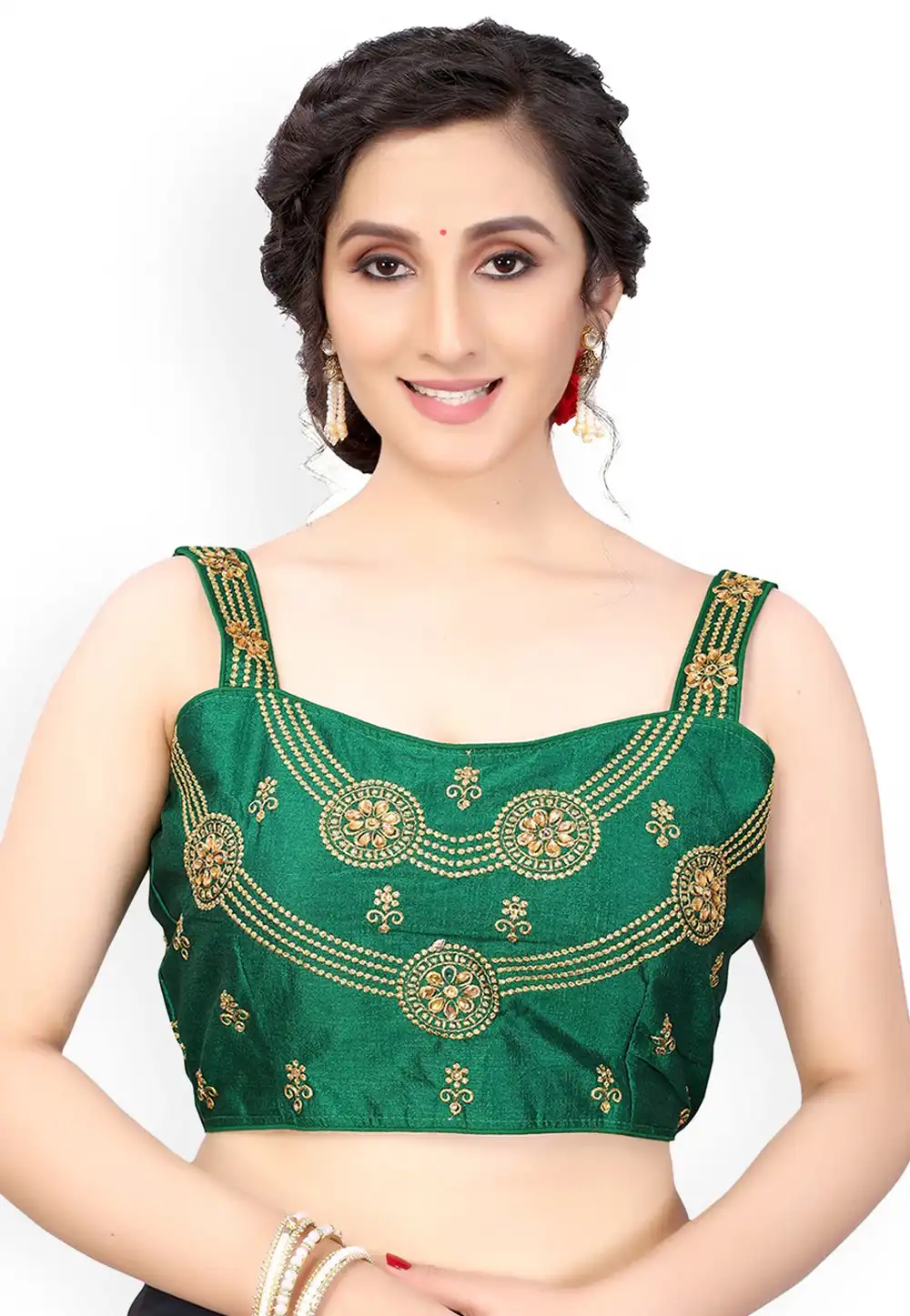 Green Dupion Silk Readymade Blouse 244914