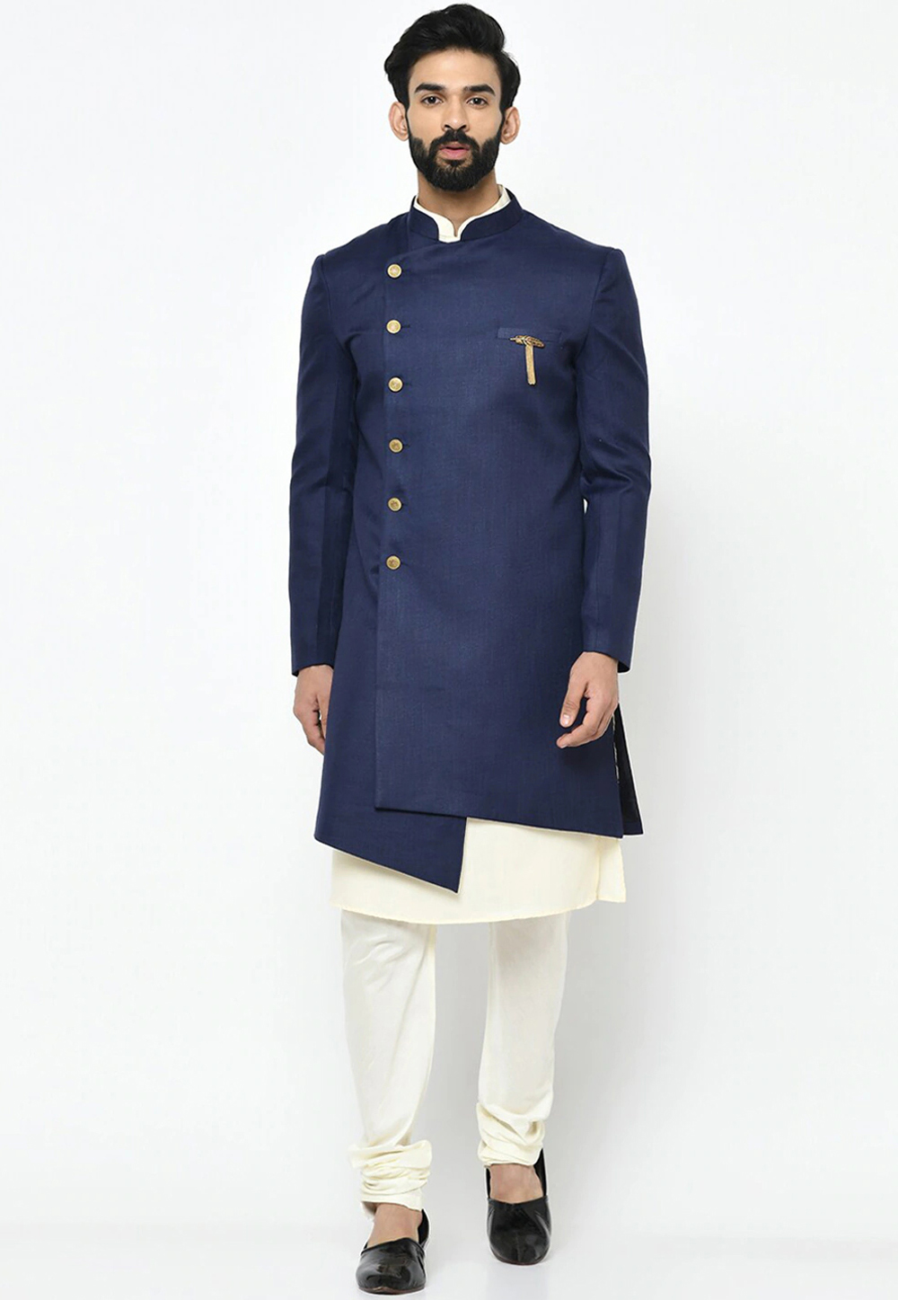Navy Blue Viscose Indo Western Kurta 235182