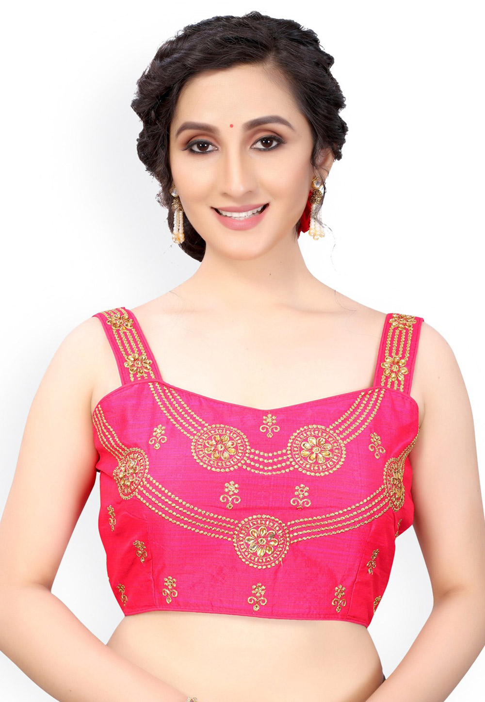 Magenta Dupion Silk Readymade Blouse 244915
