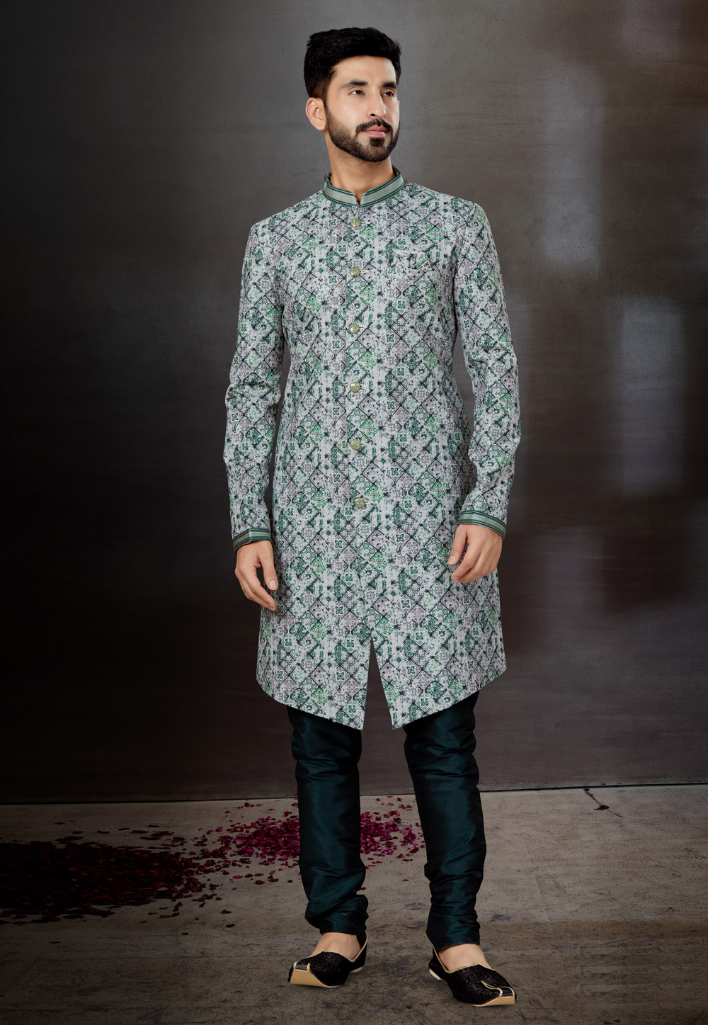 Multicolor Jacquard Indo Western Suit 259325