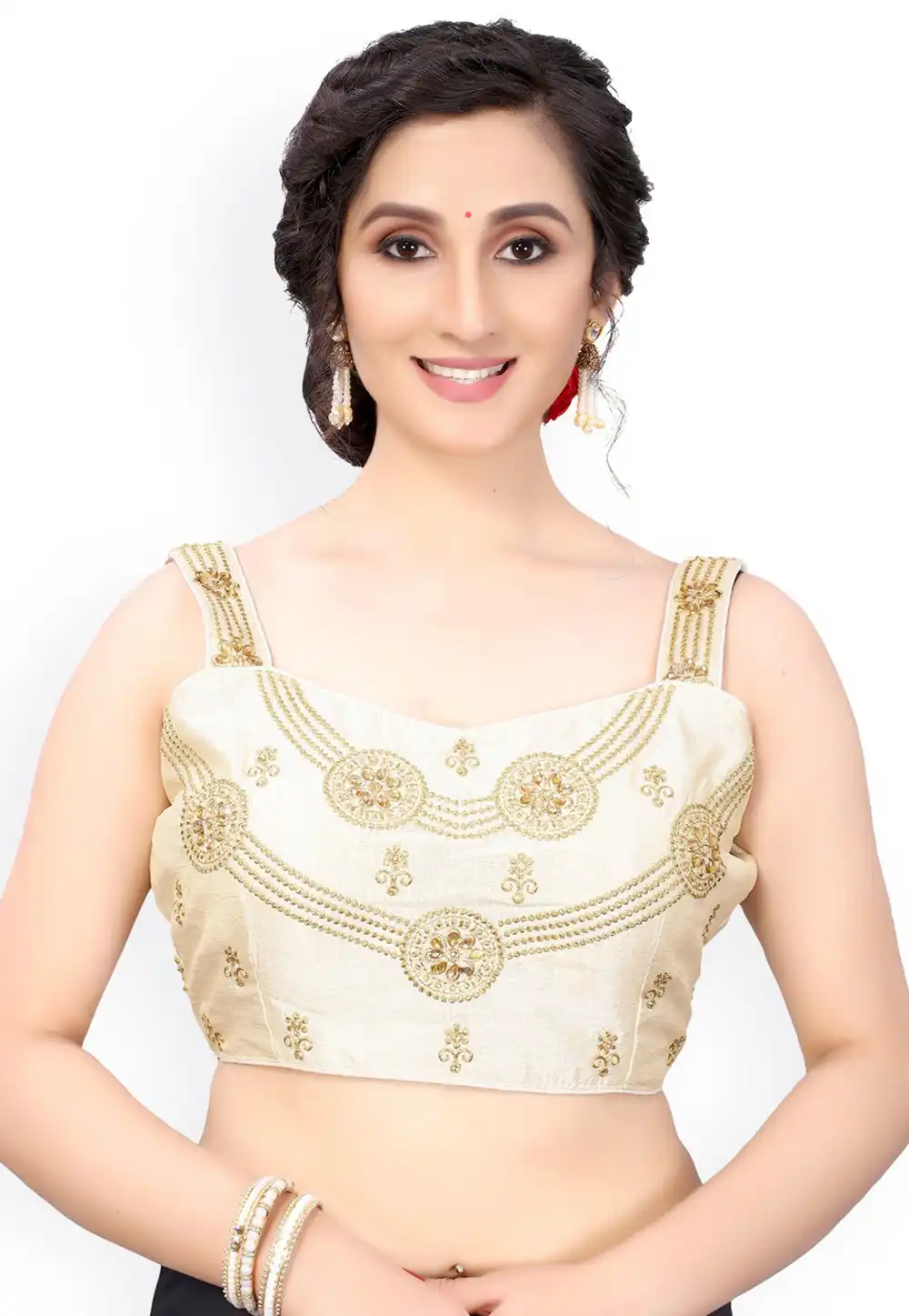Off White Dupion Silk Readymade Blouse 244916