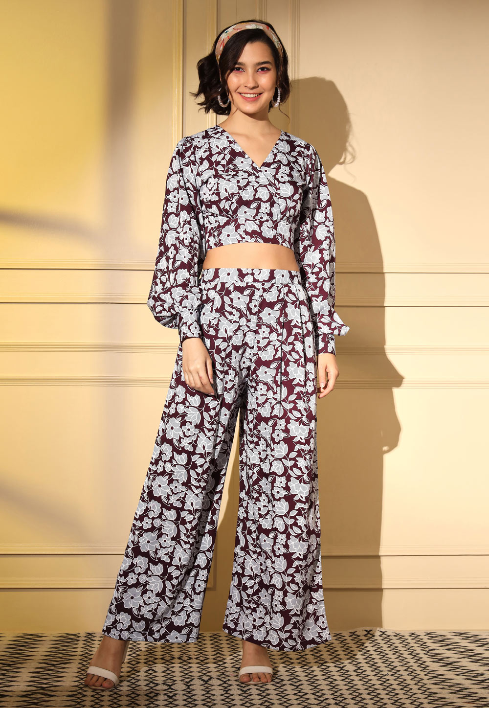Maroon Crepe Printed Co-Ords Set 268643