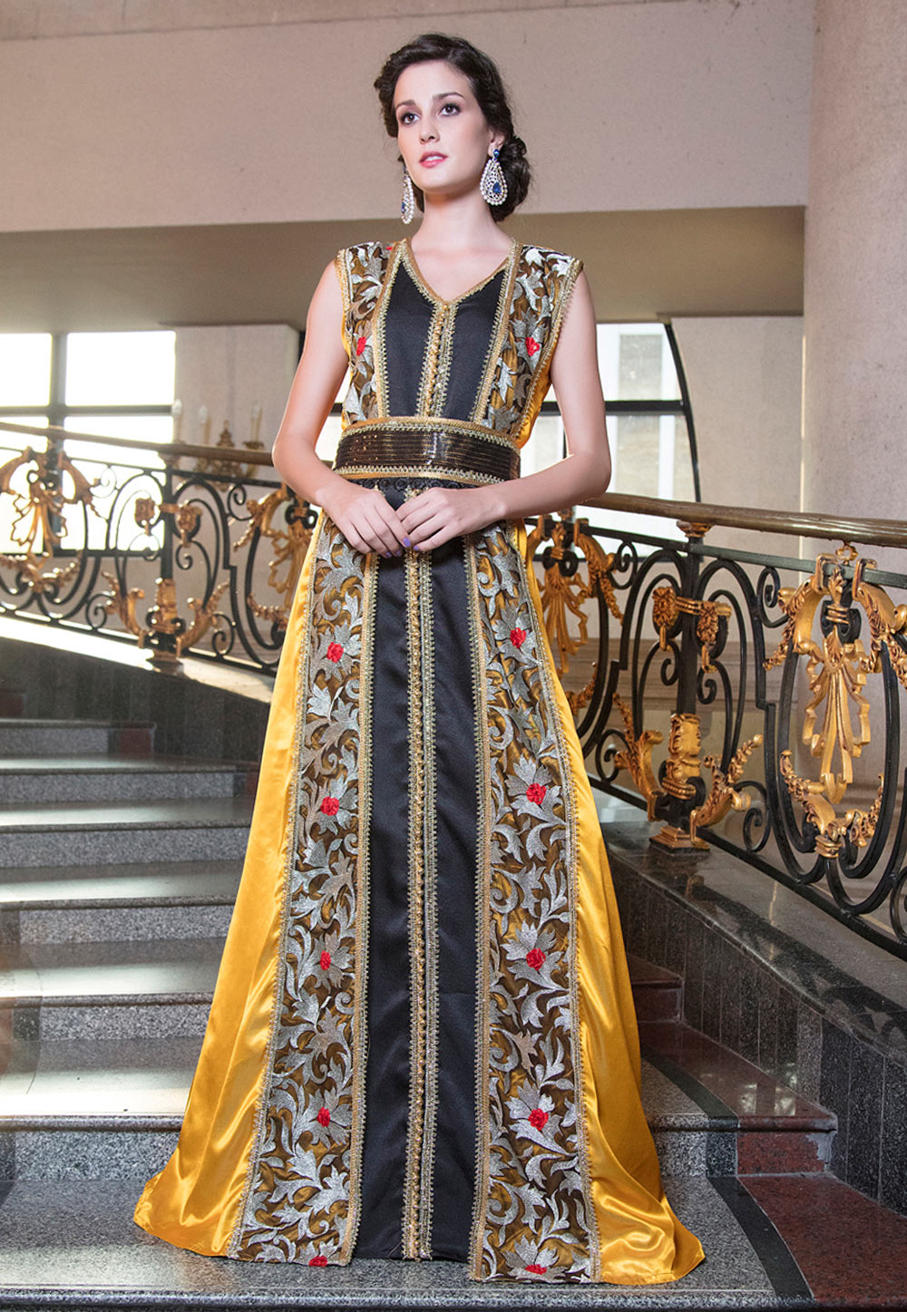 Yellow Silk Embroidered Readymade Kaftan 194138