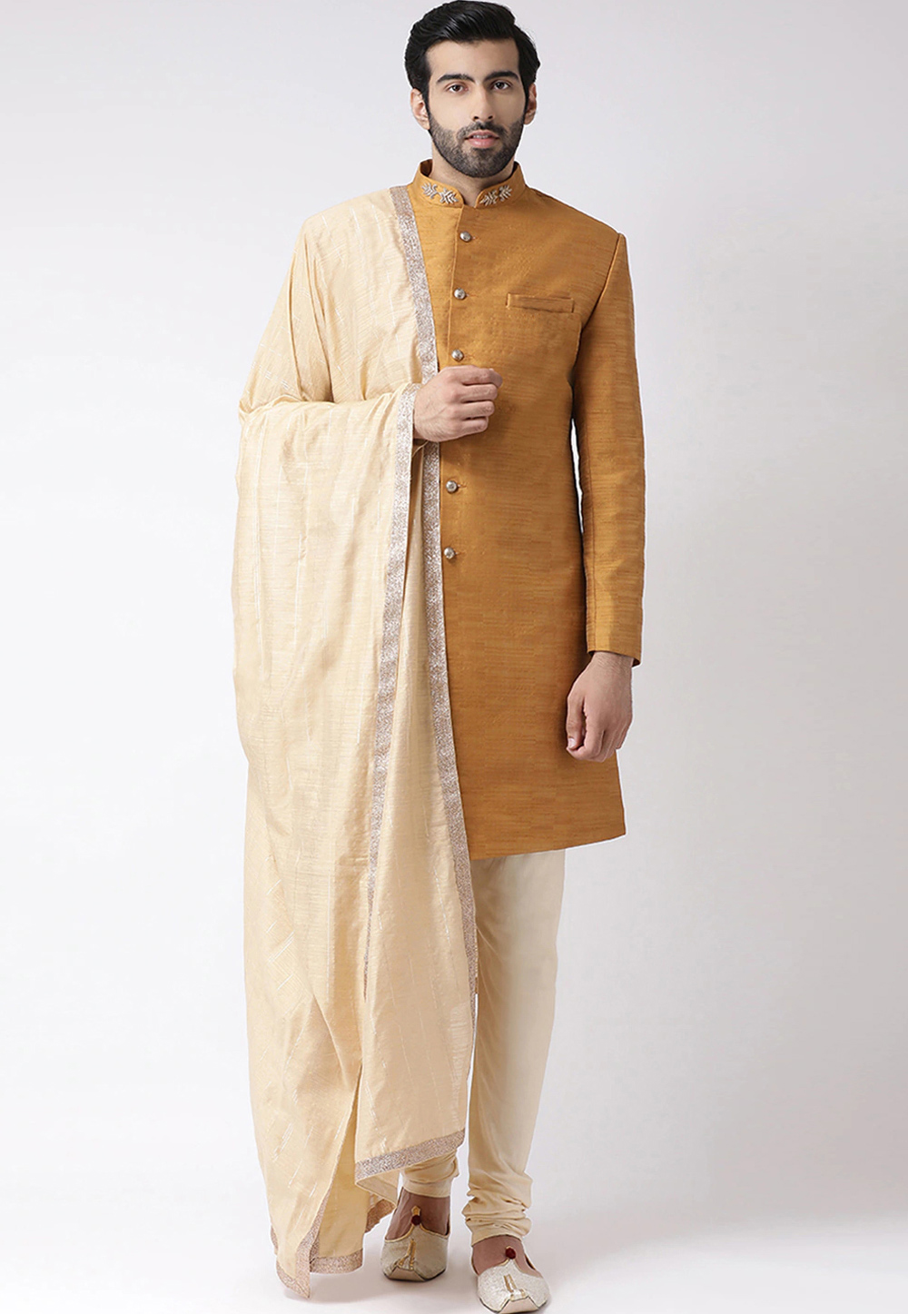 Orange Silk Indo Western Sherwani 235186