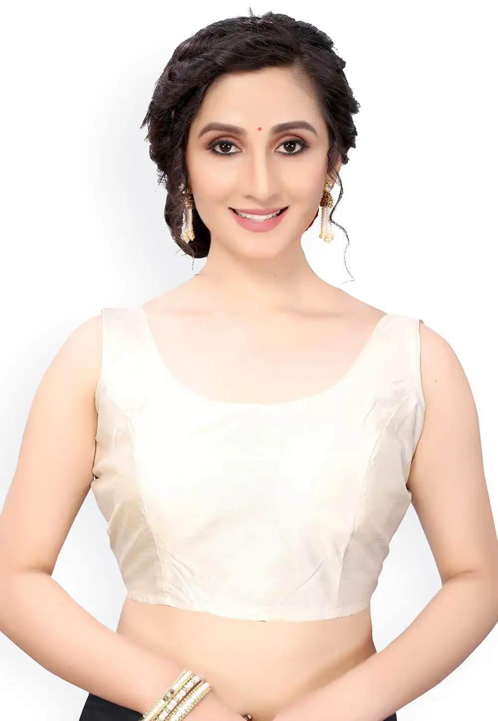 Off White Dupion Silk Readymade Blouse 244919