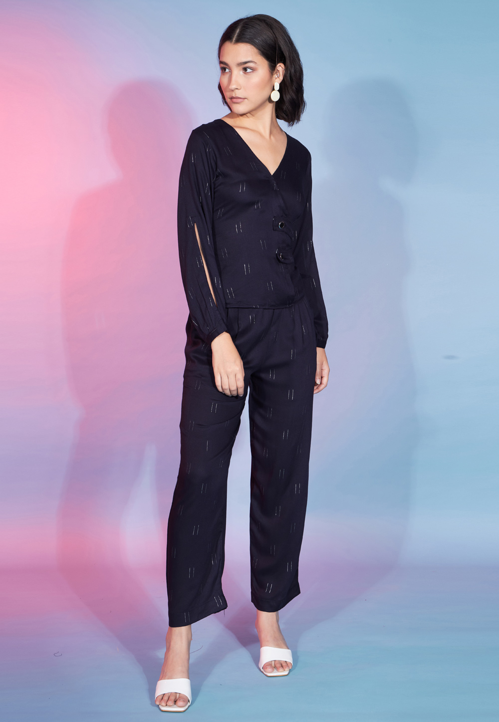 Navy Blue Viscose Rayon Co-Ords Set 273566