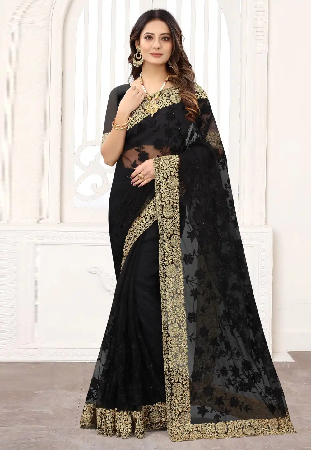 Black Net Festival Wear Saree 239157