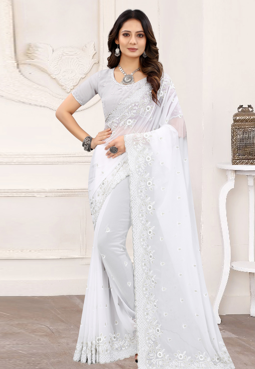 Off White Georgette Festival Wear Saree 239232