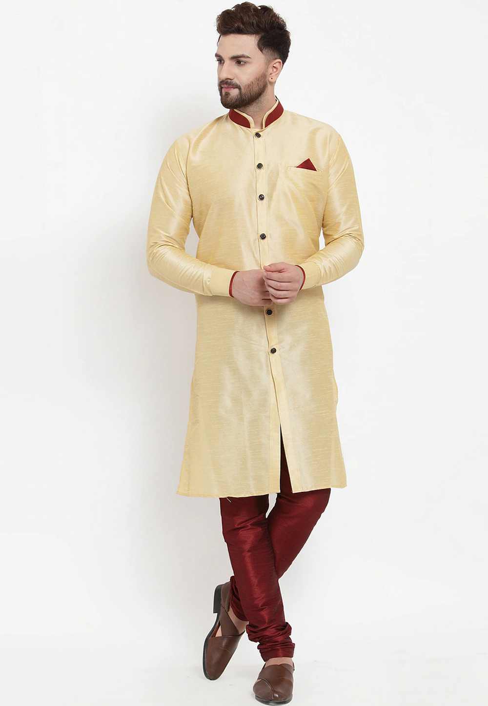 Cream Silk Indo Western Suit 234963