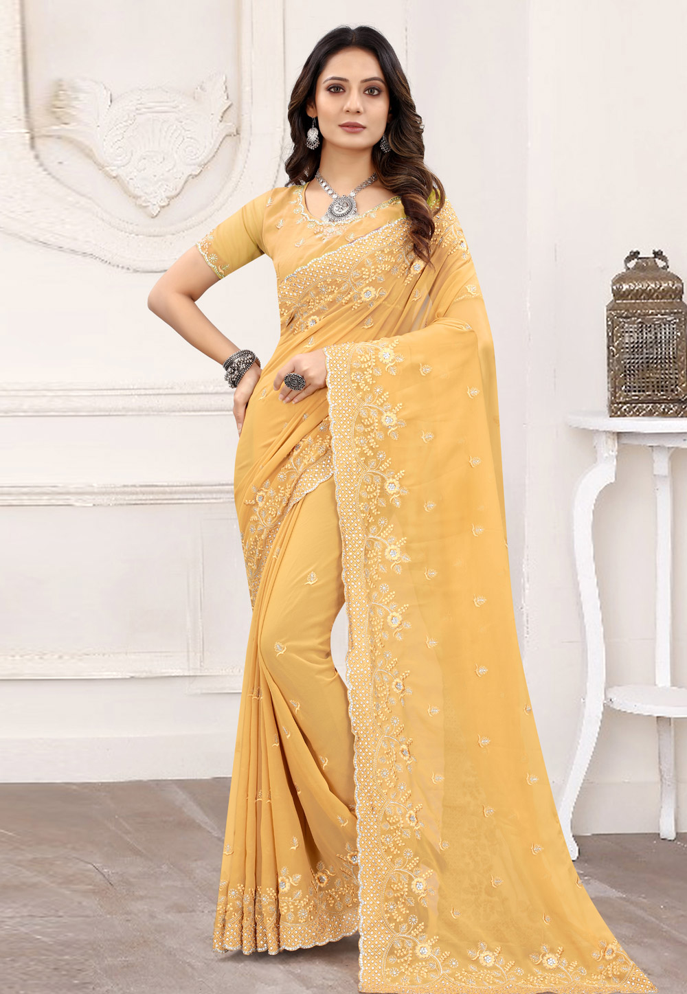 Yellow Georgette Festival Wear Saree 239238