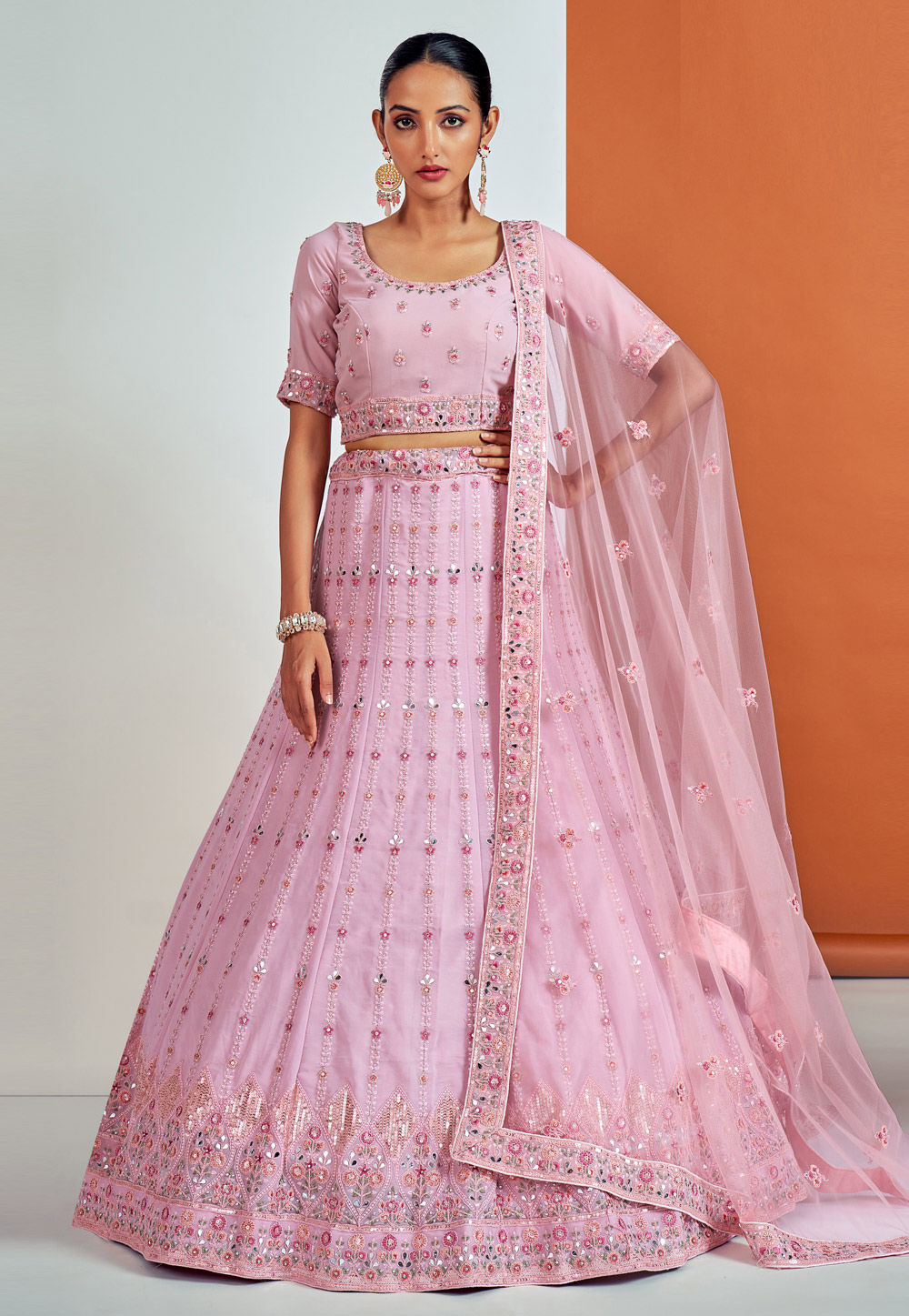 Pink Georgette A Line Lehenga Choli 262753