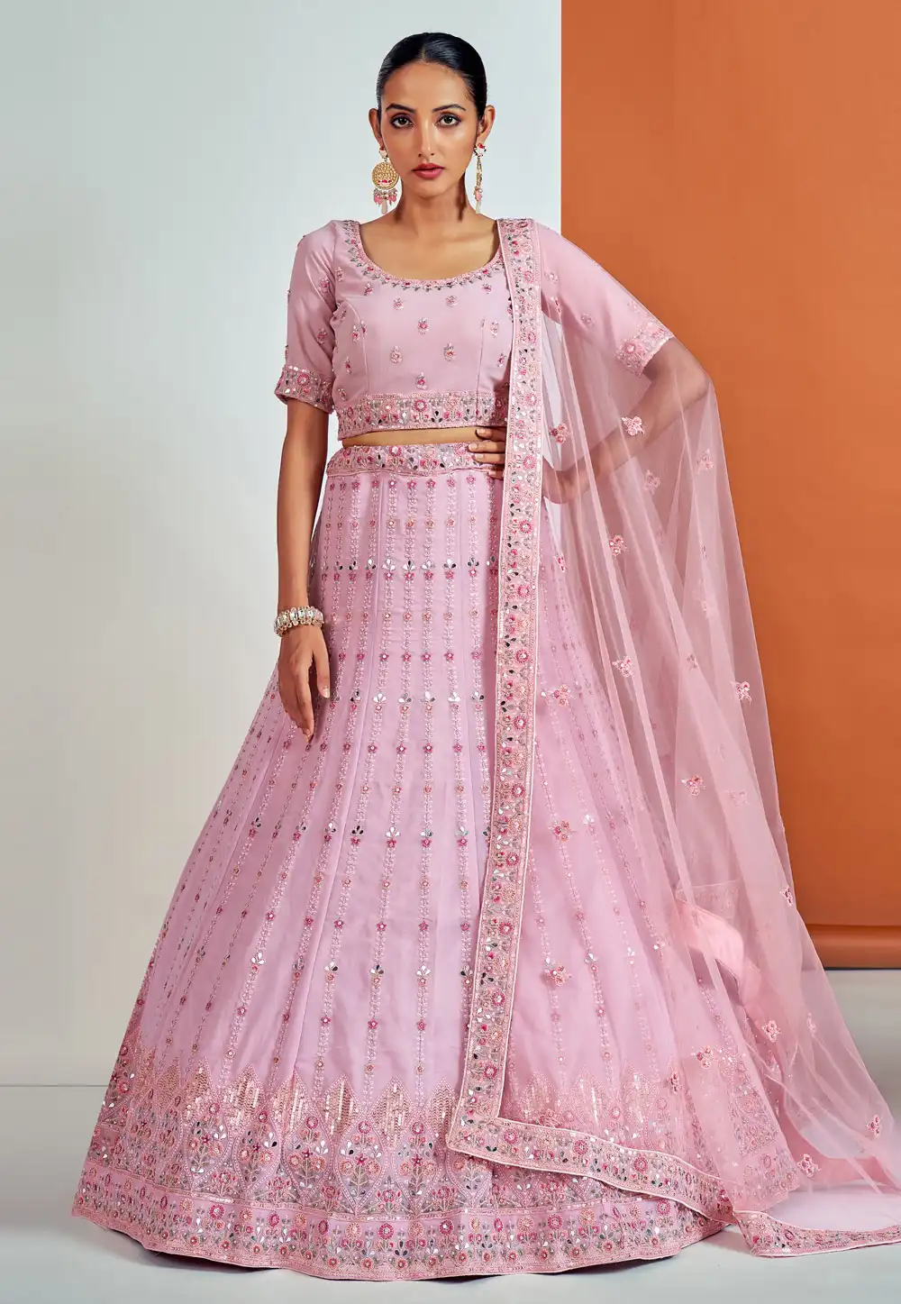Pink Georgette A Line Lehenga Choli 262753