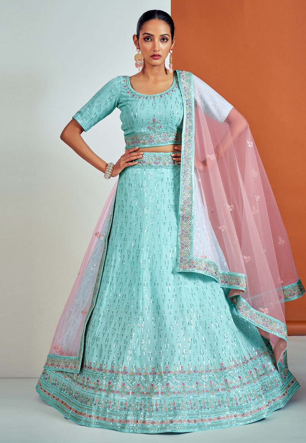 Aqua Georgette A Line Lehenga Choli 262758