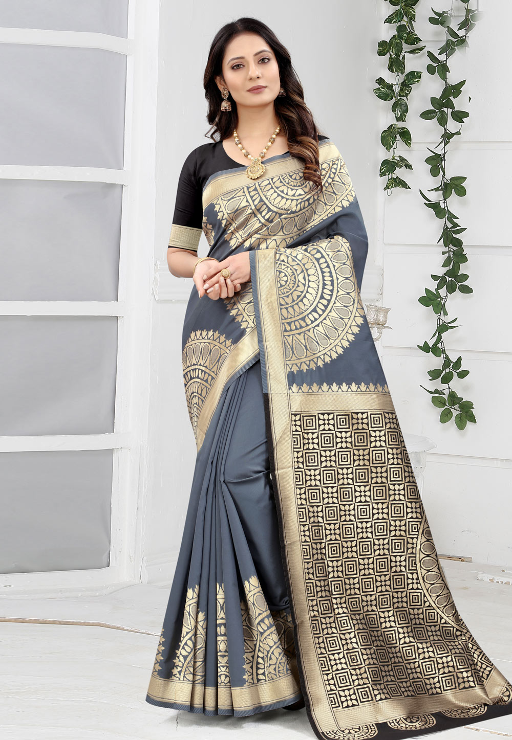 Grey Banarasi Festival Wear Saree 239726