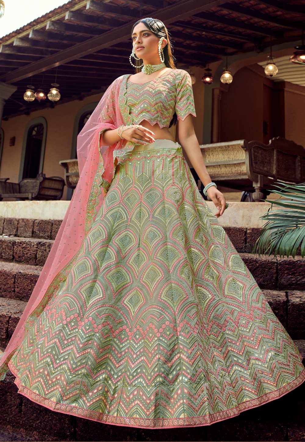 Light Green Organza Party Wear Lehenga Choli 223935