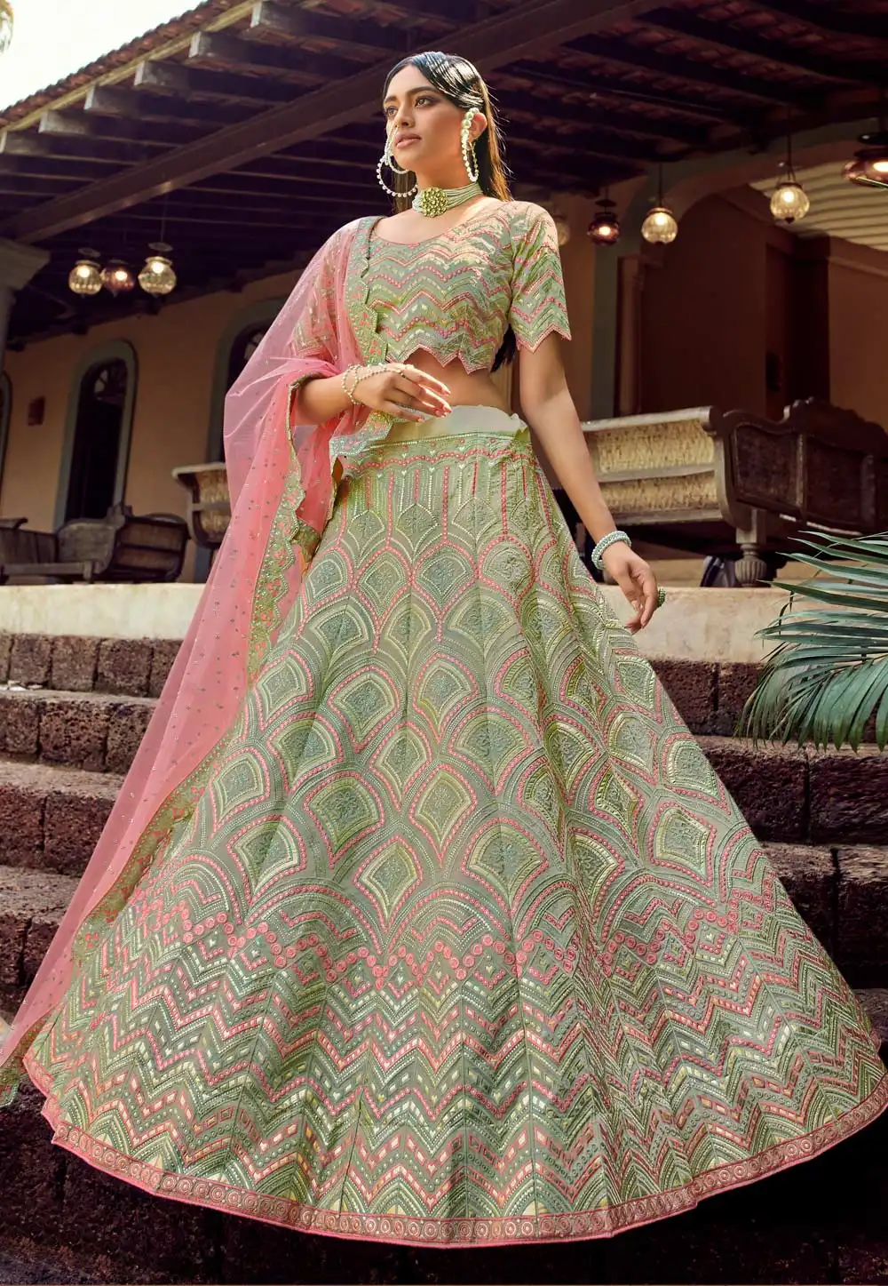 Light Green Organza Party Wear Lehenga Choli 223935
