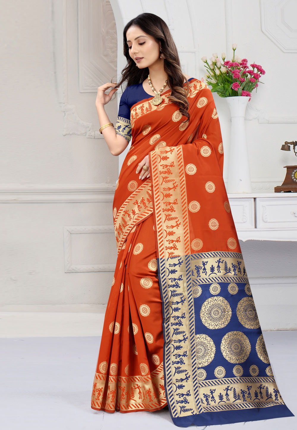 Rust Banarasi Festival Wear Saree 239730