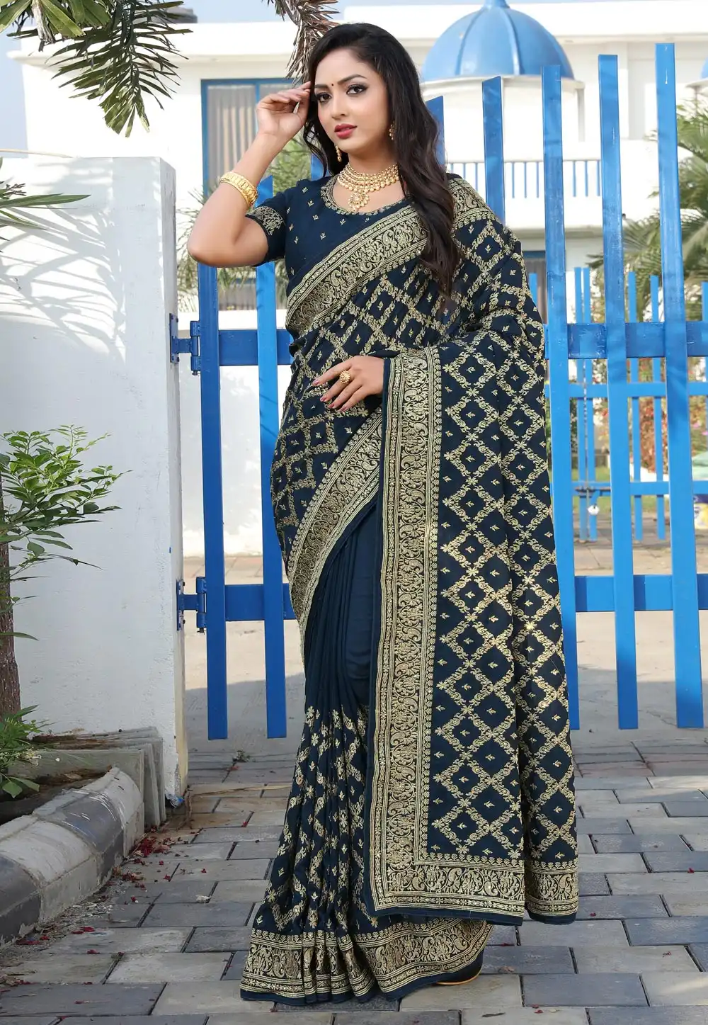Teal Silk Festival Wear Saree 240168