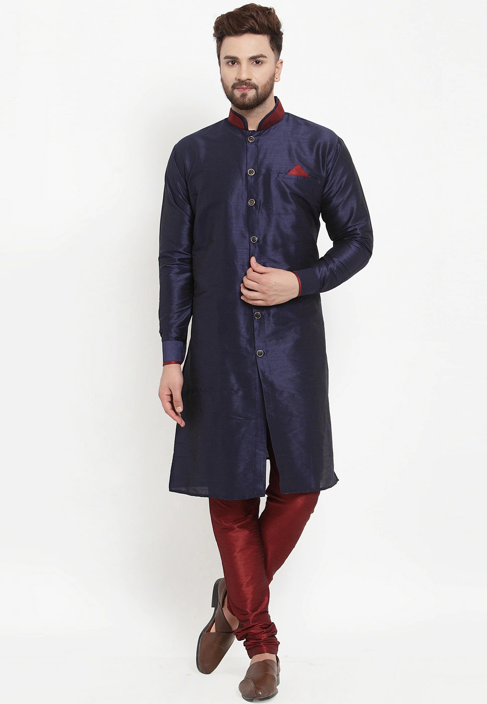 Navy Blue Silk Indo Western Suit 234966