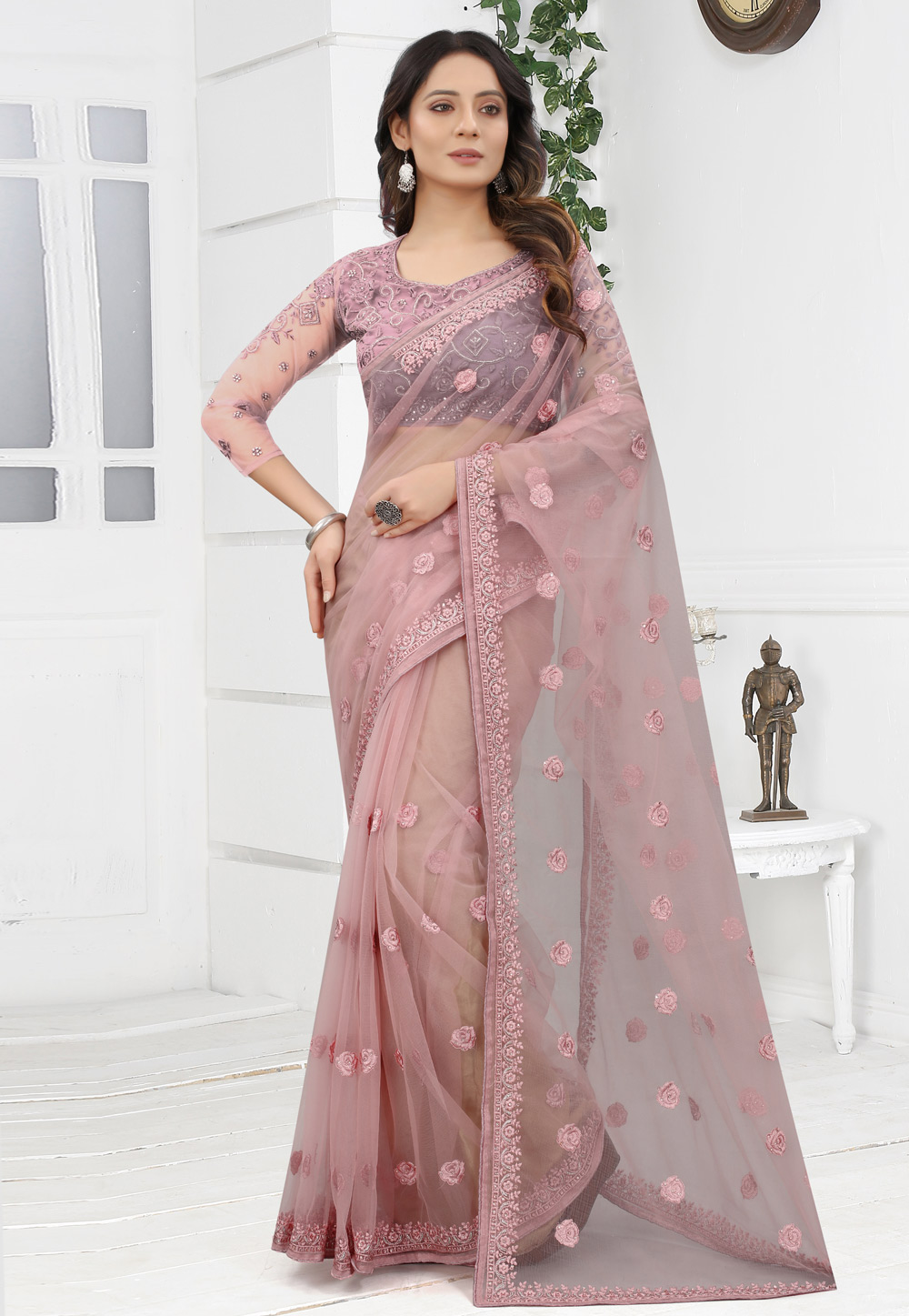 Pink Net Festival Wear Saree 241138