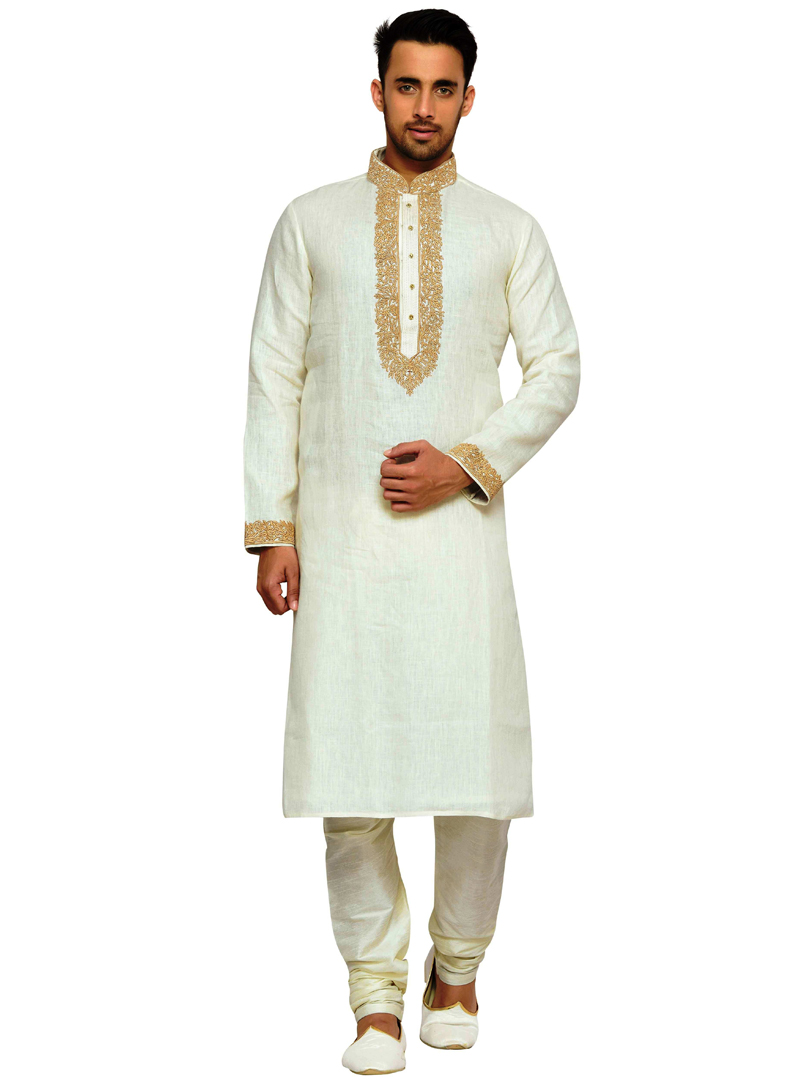 White Linen Readymade Kurta Pajama 117360