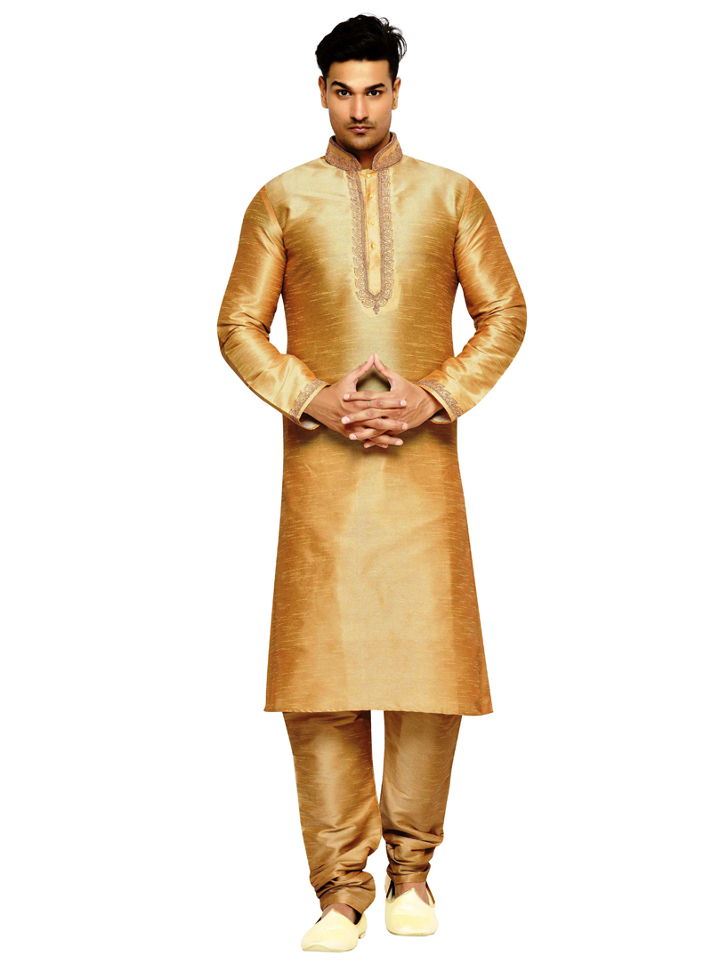 Golden Dupion Readymade Kurta Pajama 117361
