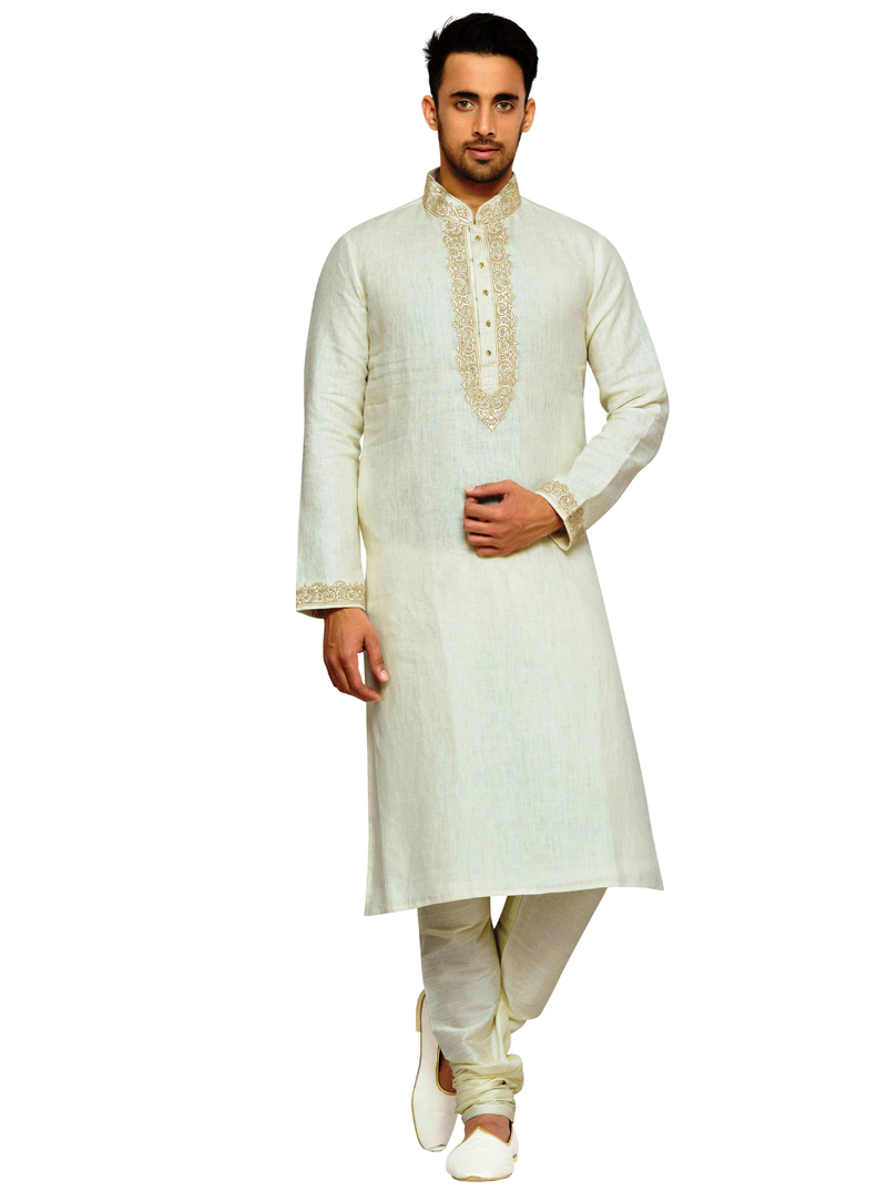 White Linen Readymade Kurta Pajama 117362