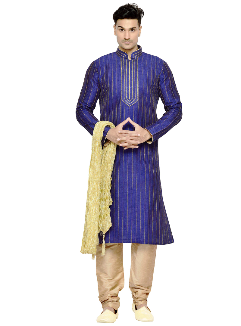 Royal Blue Dupion Readymade Kurta Pajama 117363