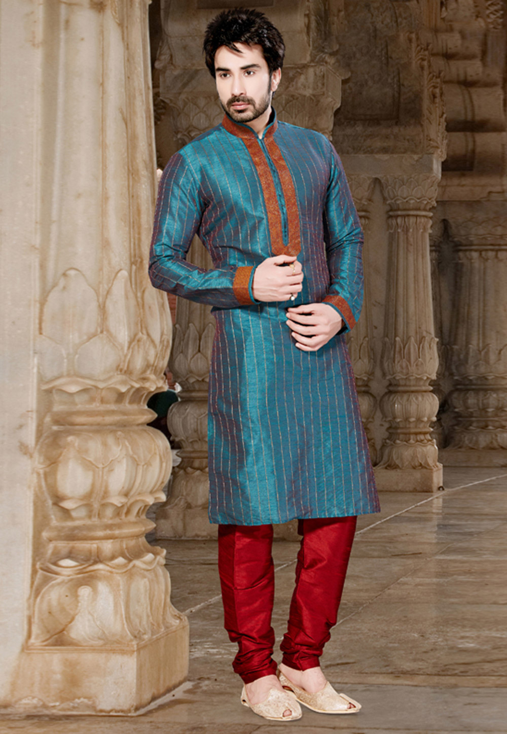 Teal Art Dupion Readymade Kurta Pajama 164429