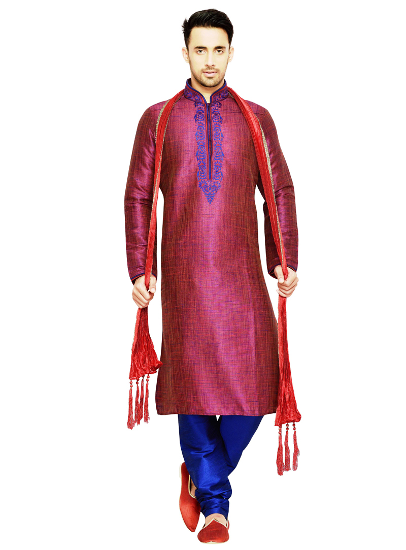Magenta Silk Readymade Kurta Pajama 117366