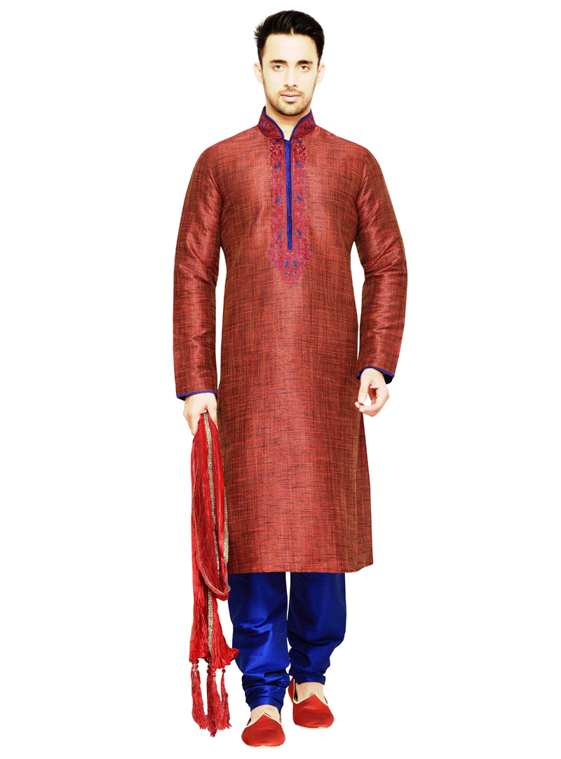 Rust Silk Readymade Kurta Pajama 117370