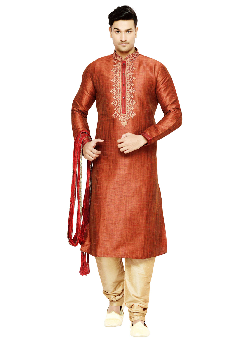 Rust Silk Readymade Kurta Pajama 117371