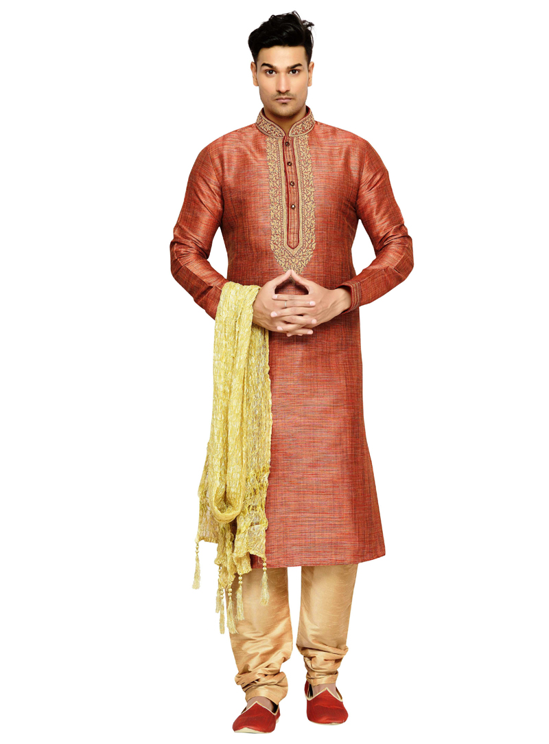 Rust Dupion Readymade Kurta Pajama 117376