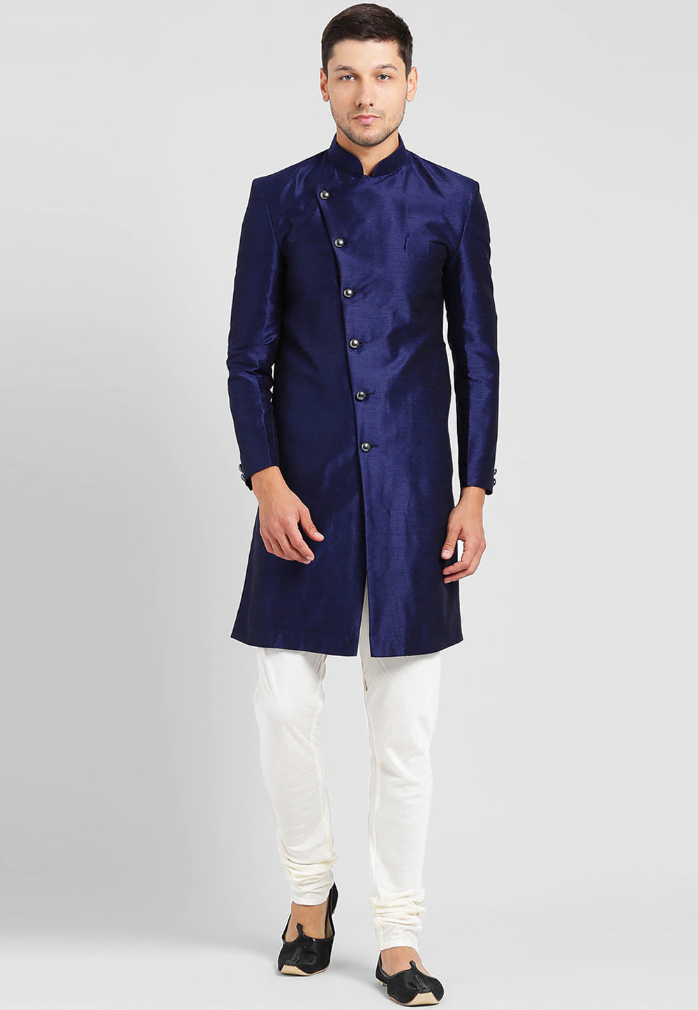 Navy Blue Silk Indo Western Sherwani 235191