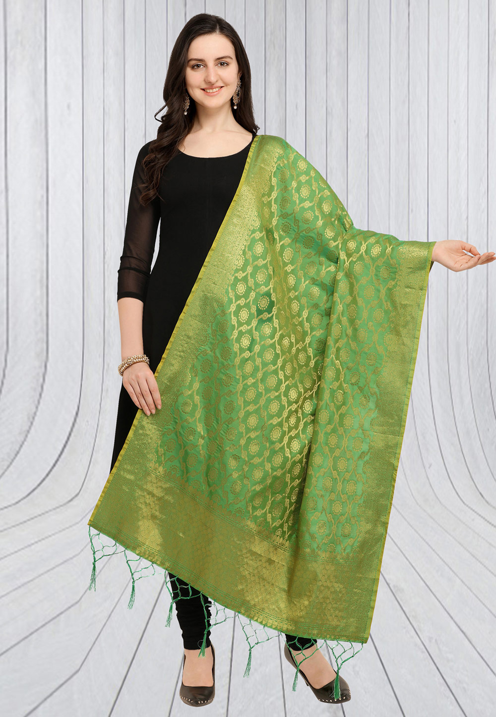 Green Jacquard Dupatta 164162