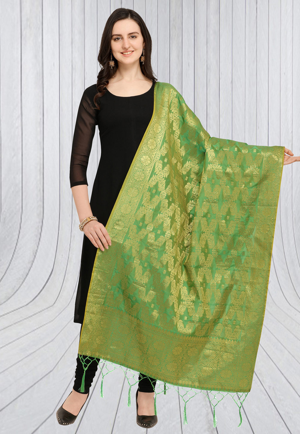 Green Jacquard Dupatta 164169