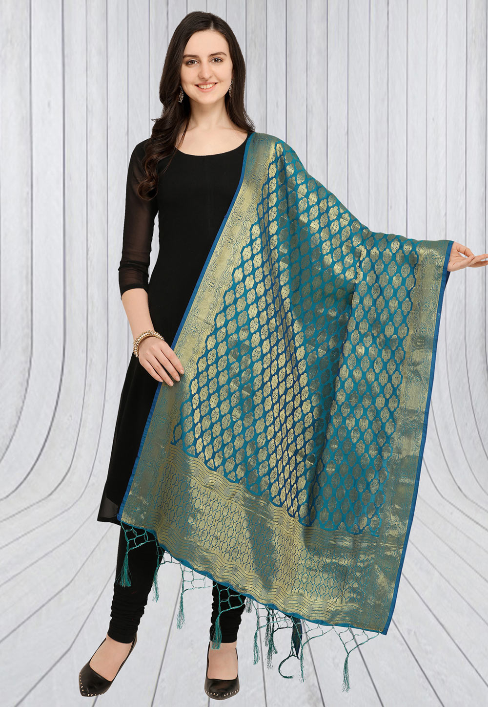 Aqua Blue Jacquard Dupatta 164174
