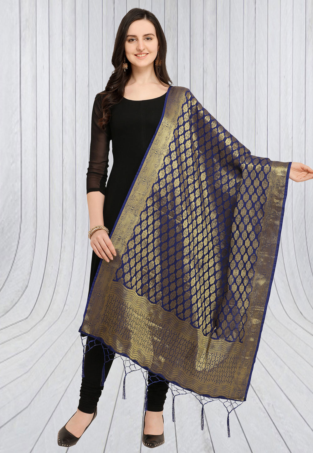 Navy Blue Jacquard Dupatta 164176