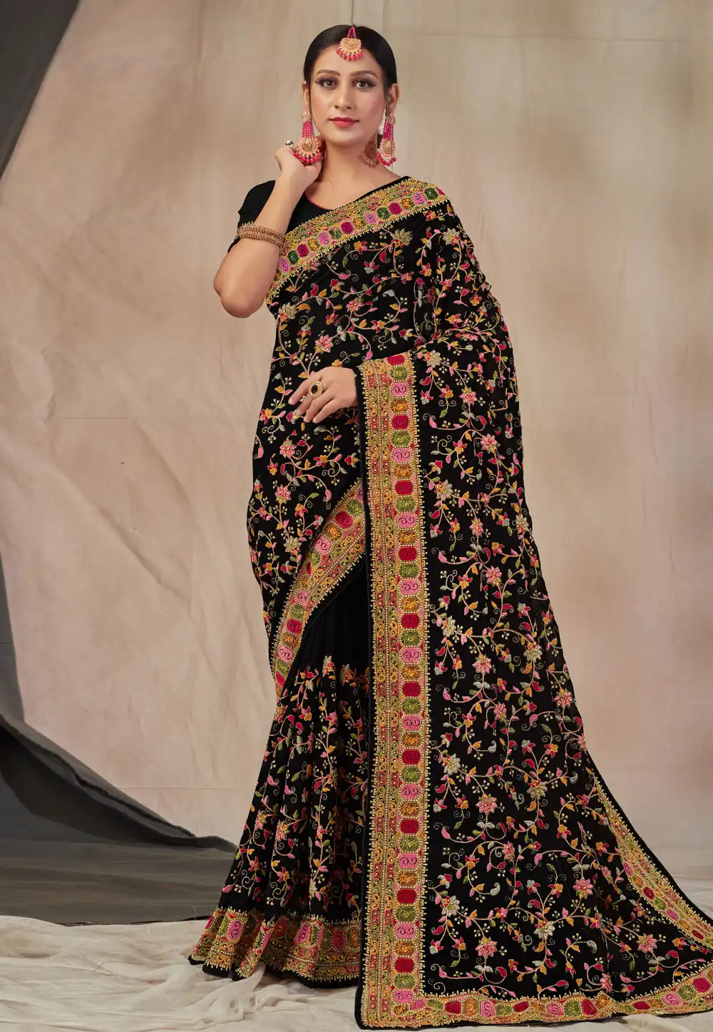 Black Georgette Festival Wear Saree 242327