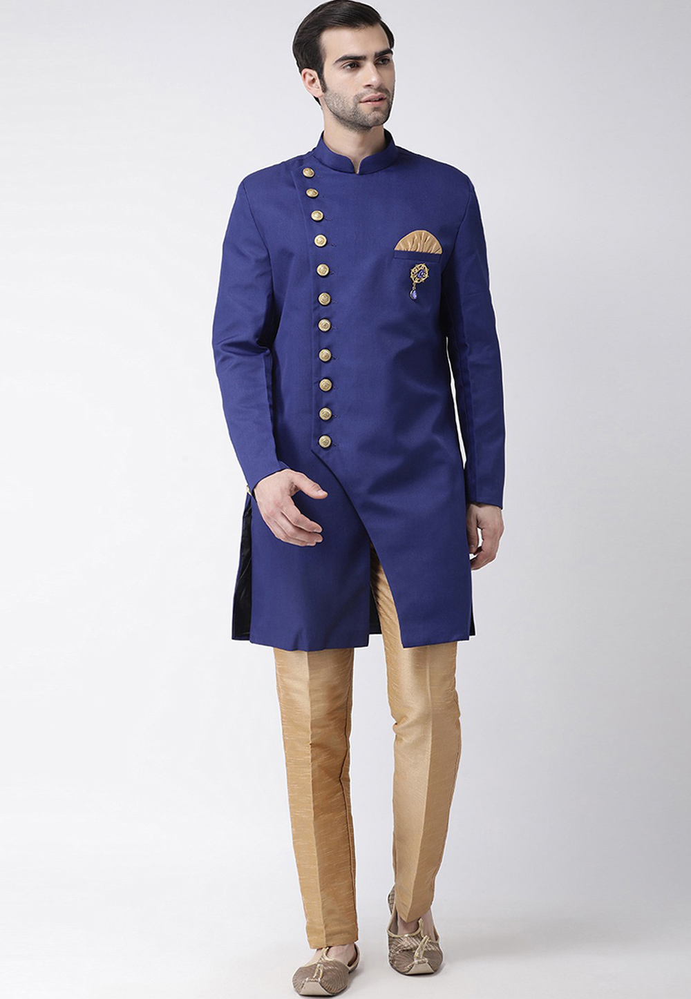 Navy Blue Viscose Indo Western Sherwani 235192