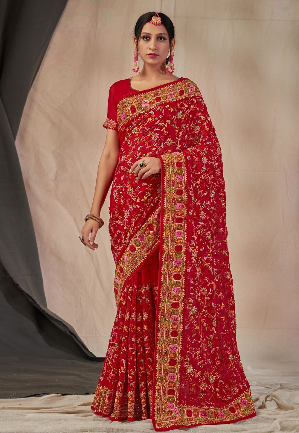 Red Georgette Festival Wear Saree 242329