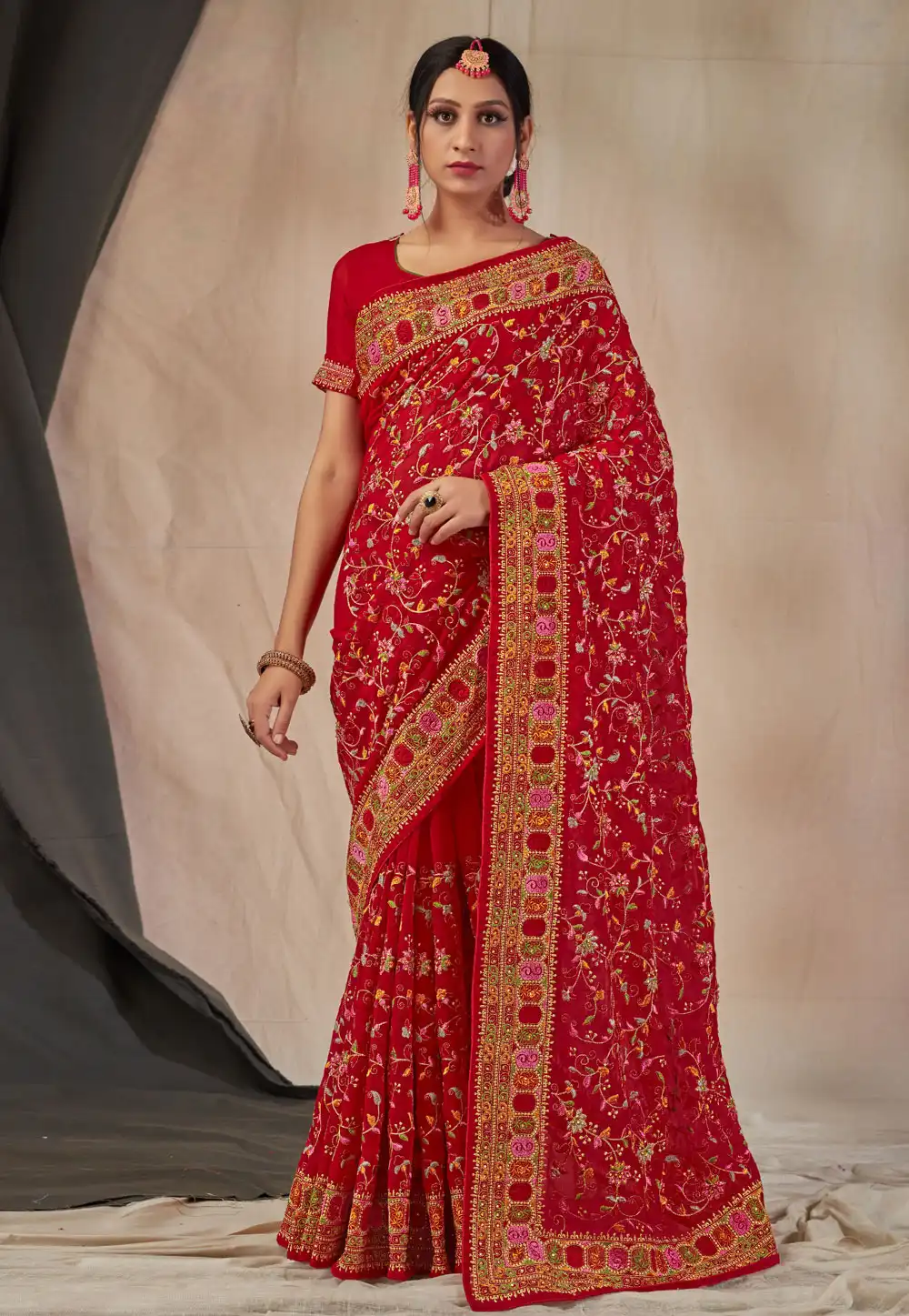 Red Georgette Festival Wear Saree 242329