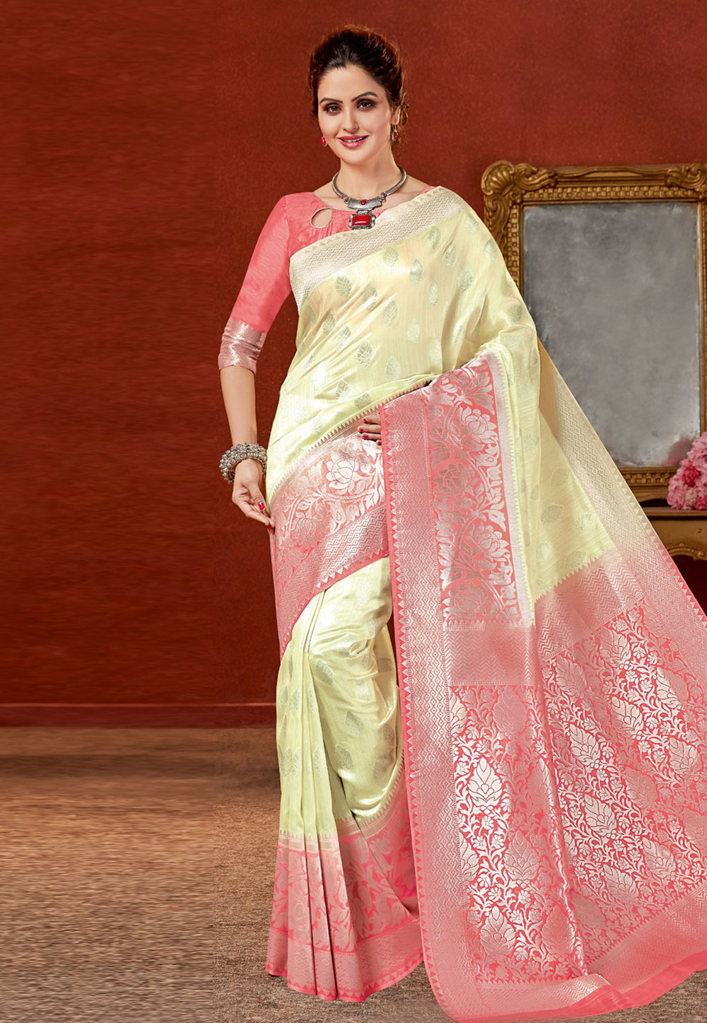 Cream Art Silk Festival Wear Saree 163858