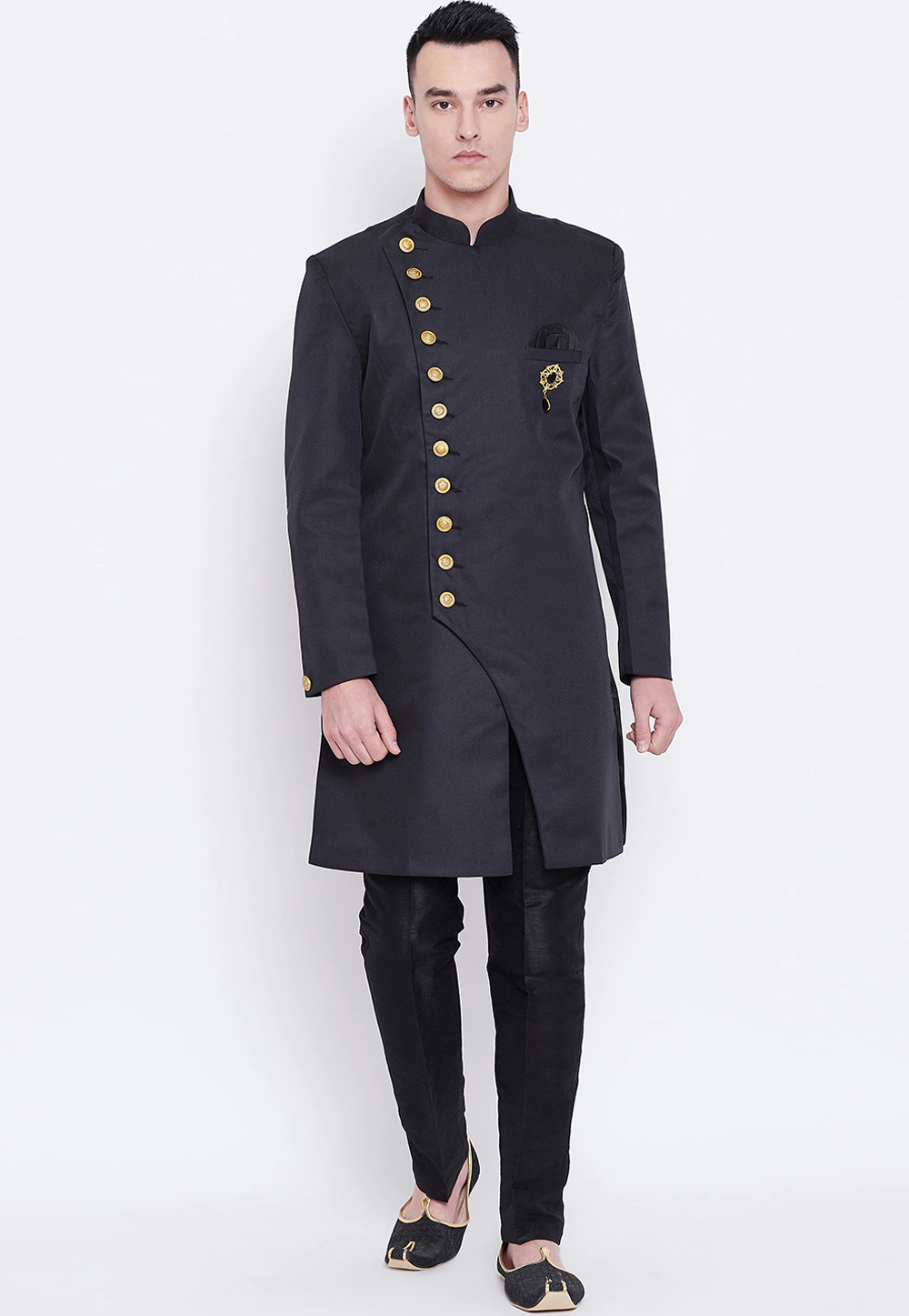 Black Viscose Indo Western Sherwani 235193
