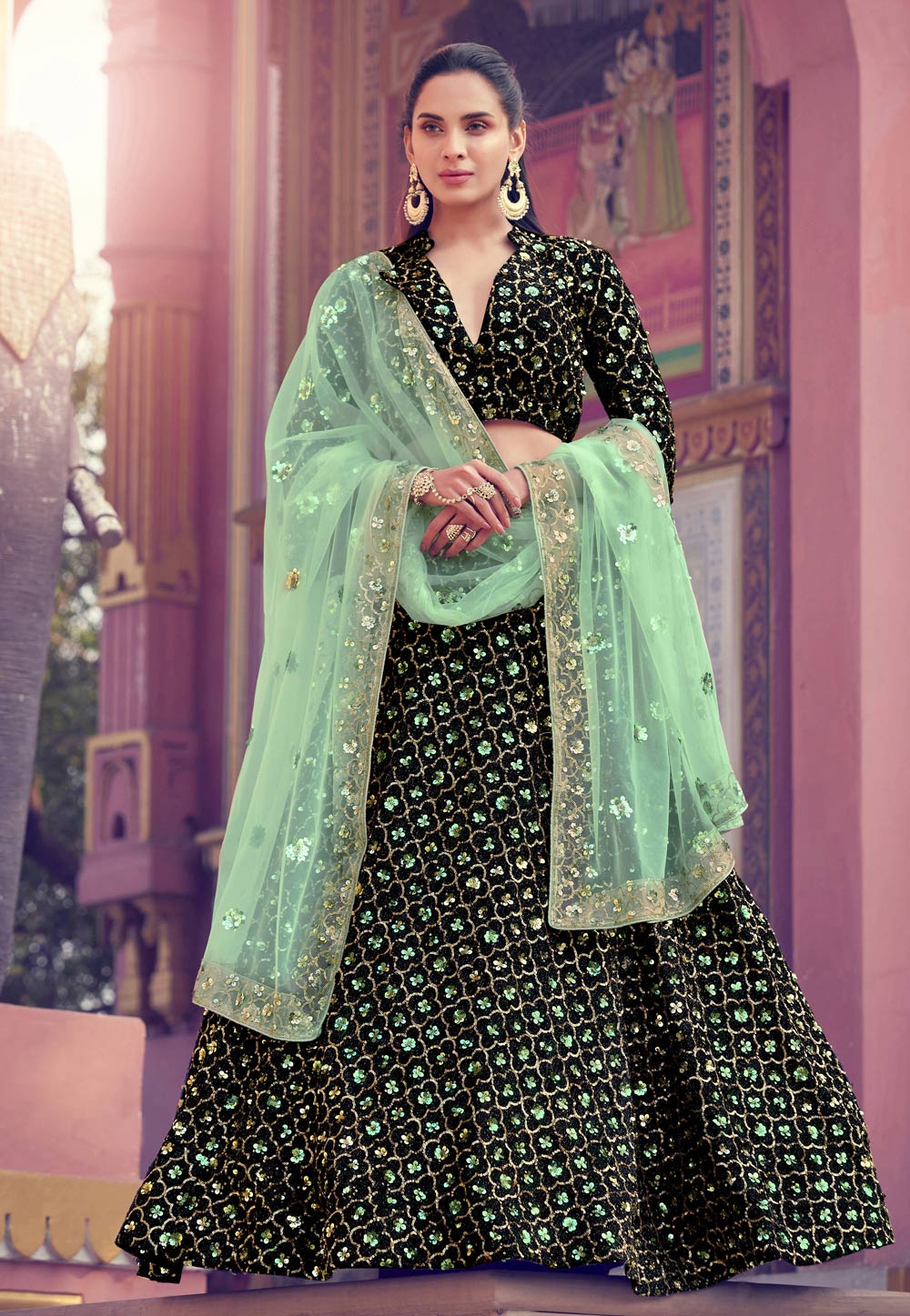 Black Lycra Party Wear Lehenga Choli 218982