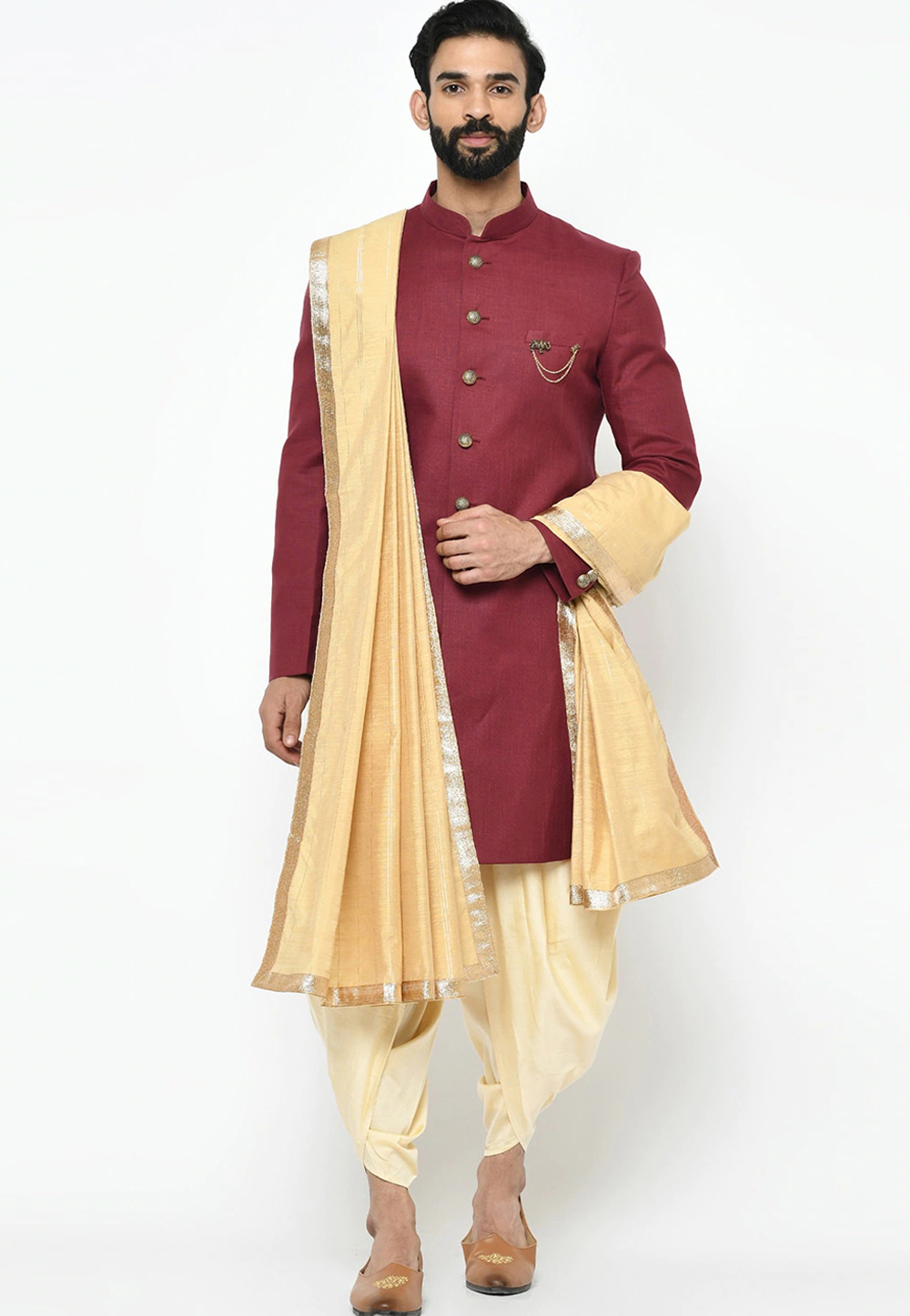 Maroon Viscose Dhoti Sherwani 235194