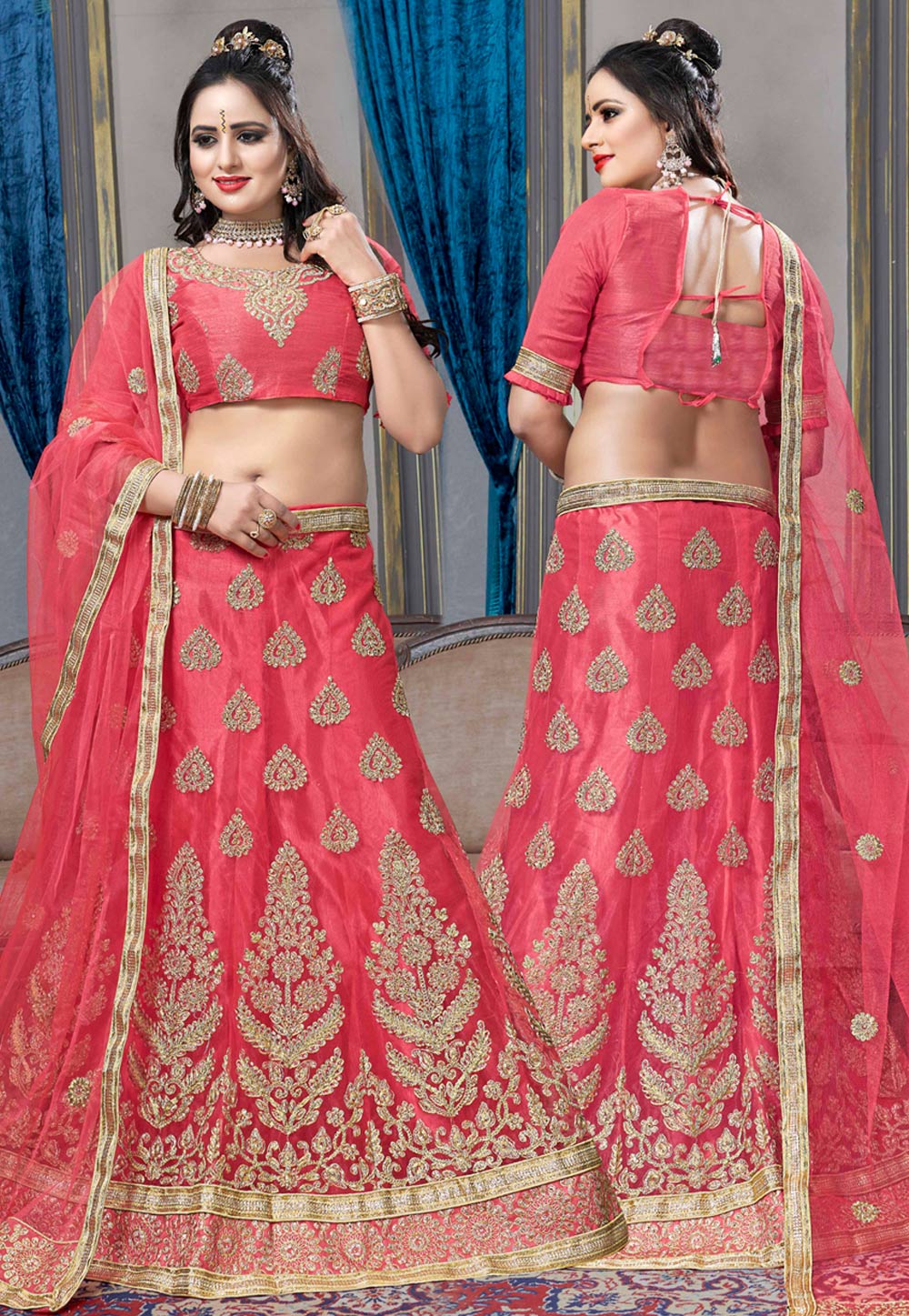 Pink Net Circular Lehenga Choli 164097